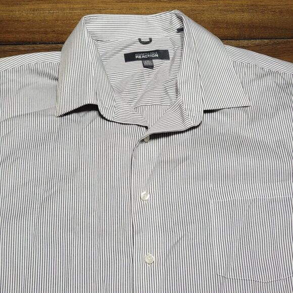 Kenneth Cole Reaction Full Button LS White w/ Black Stripes - Size XXL Reg Fit - Picture 2 of 4